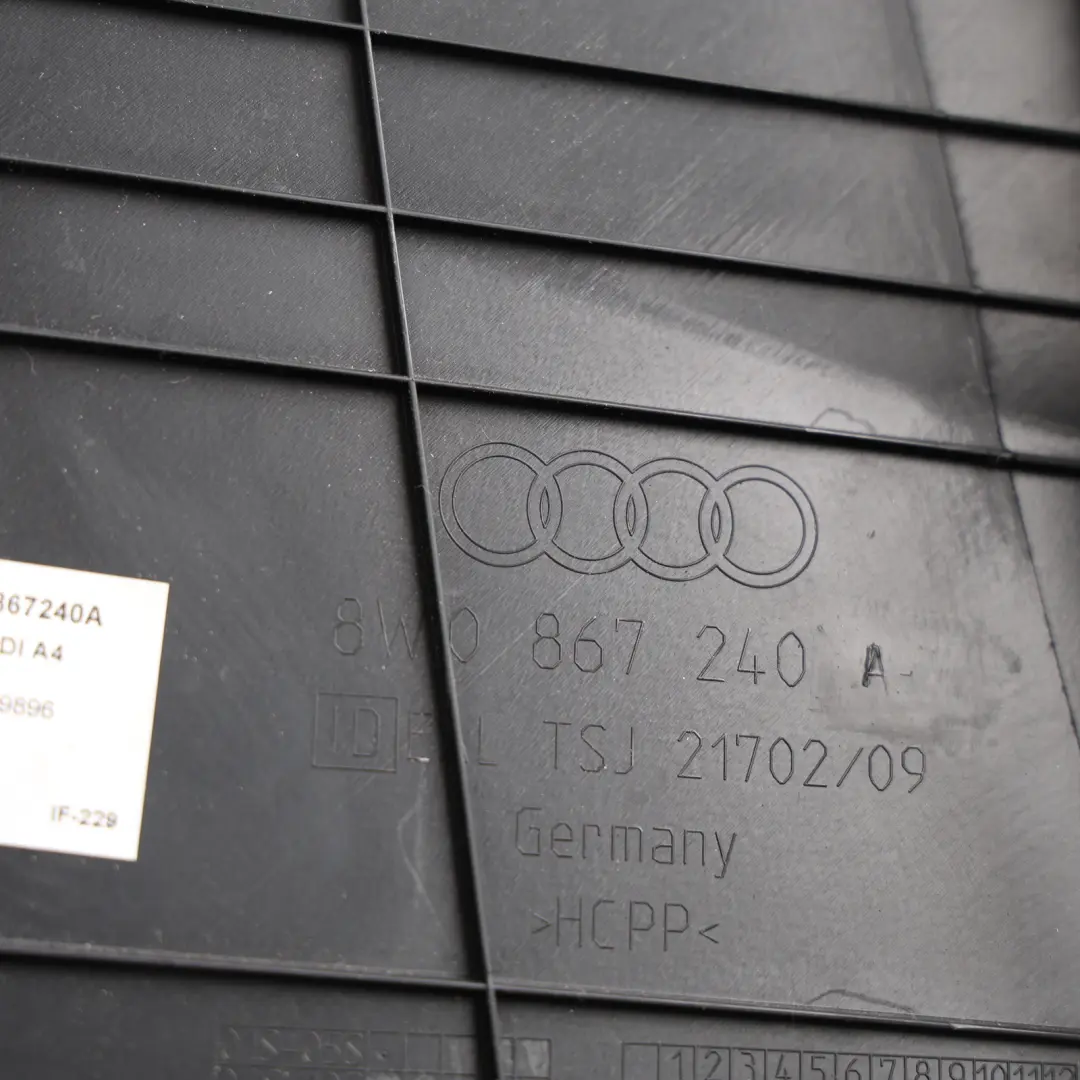 Audi A4 S4 RS4 8W B Pillar Trim Lower Right O/S Black - SKU 8W0867240A - Part number 8W0867240A