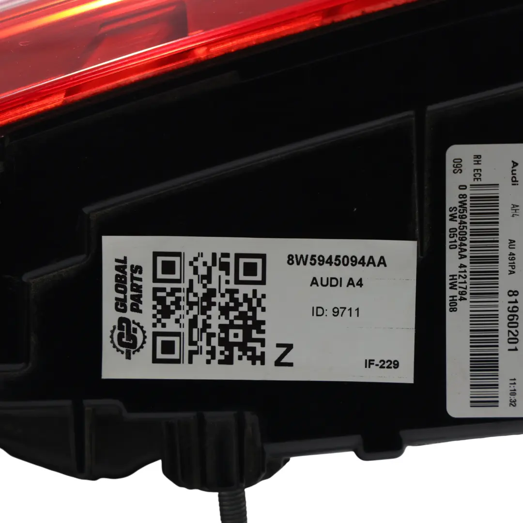 Tail Light Lamp LED Inner Right O/S to Audi A4 B9 Sedan Rear with Part number 8W5945094AA Audi A4 B9 Sedan Rear Tail Light Lamp LED Inner Right O/S - SKU 8W5945094AA - Part number 8W5945094AA