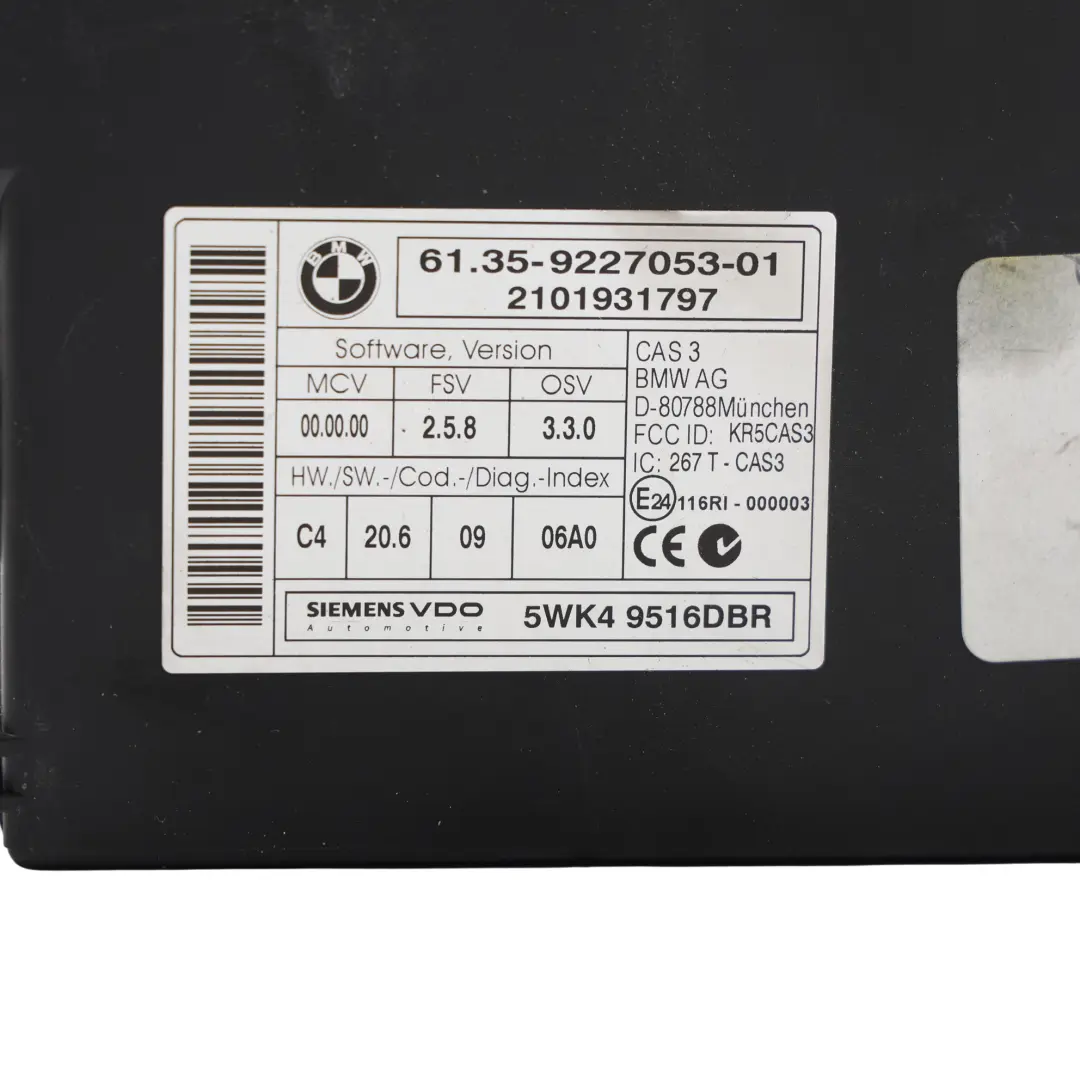 BMW X5 E70 X6 E71 Moduł Sterujący CAS ECU - SKU 9227053 - Numer Części 9227053