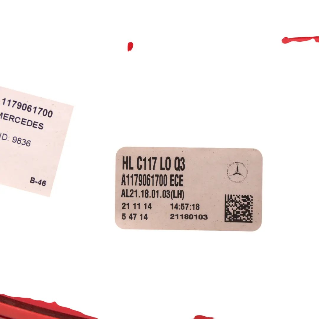 Mercedes CLA C117 Rear Tail Light Lamp Taillight Left N/S - SKU A1179061700 - Part number A1179061700