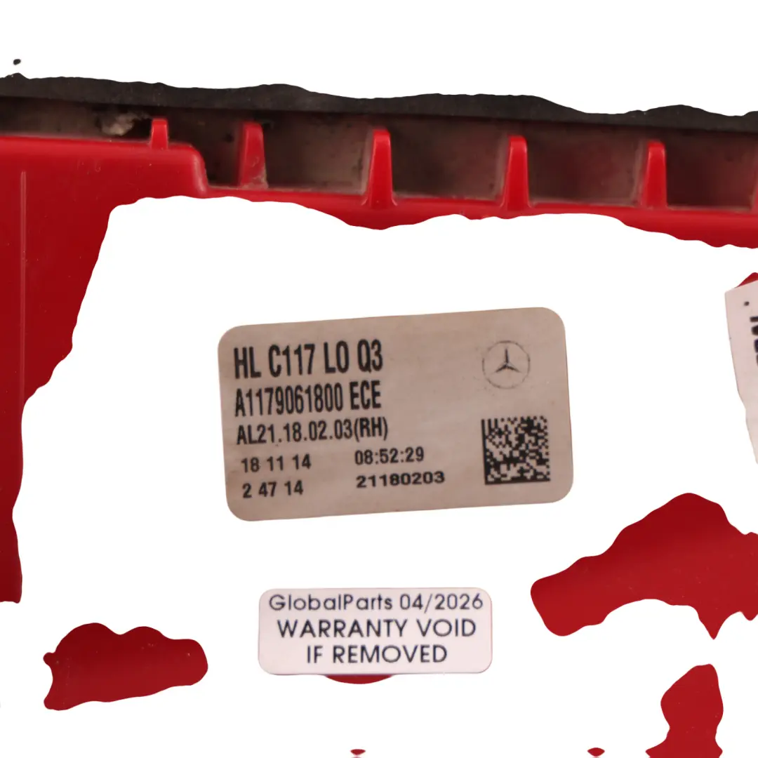Tail Light Lamp Right O/S to Mercedes CLA C117 Rear with Part number A1179061800 Mercedes CLA C117 Rear Tail Light Lamp Right O/S - SKU A1179061800 - Part number A1179061800