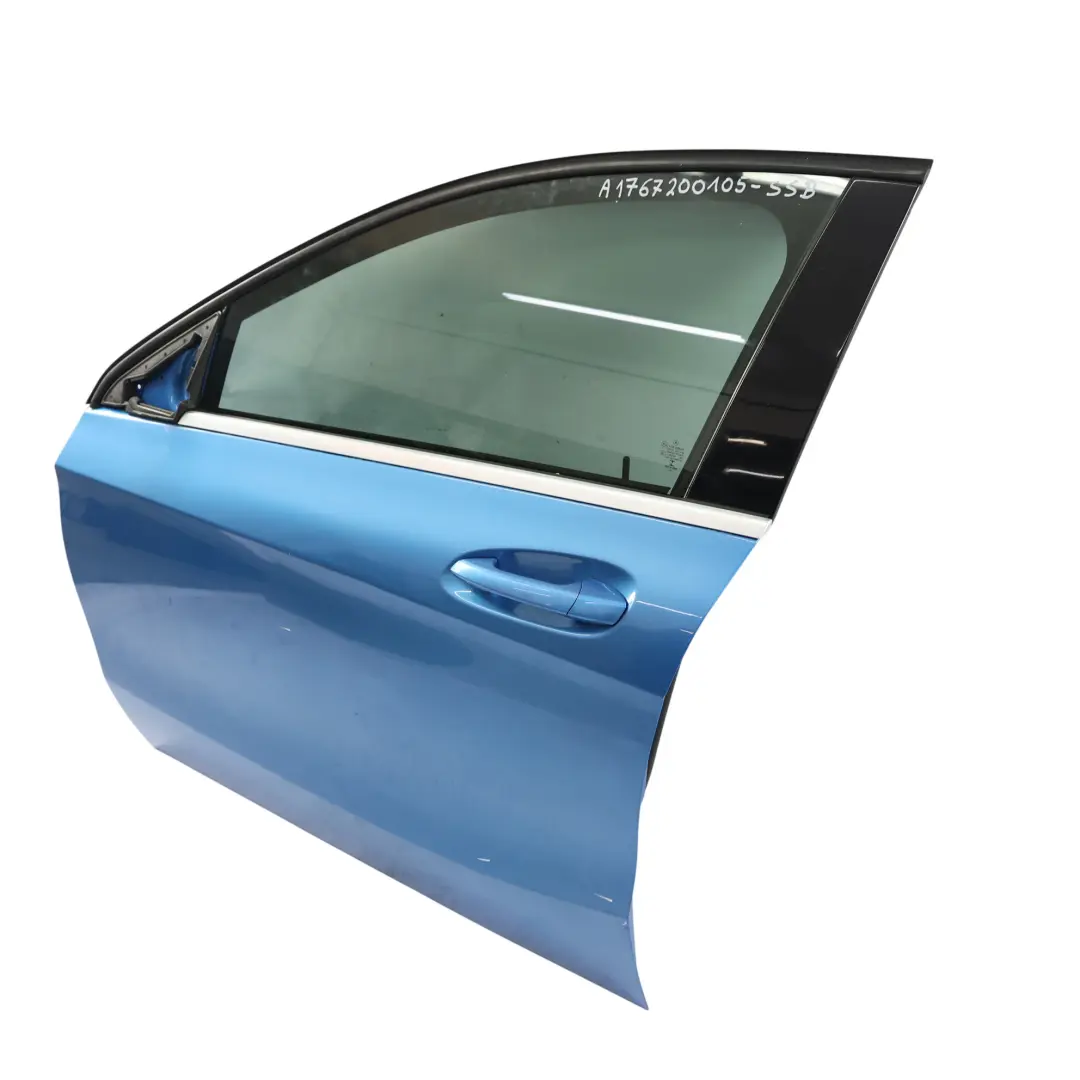 Door Front Left N/S A-Class South Seas Blue Metallic - 162 to Mercedes W176 with Part number A1767200105 Mercedes W176 Door Front Left N/S A-Class South Seas Blue Metallic - 162 - SKU A1767200105-SSB - Part number A1767200105