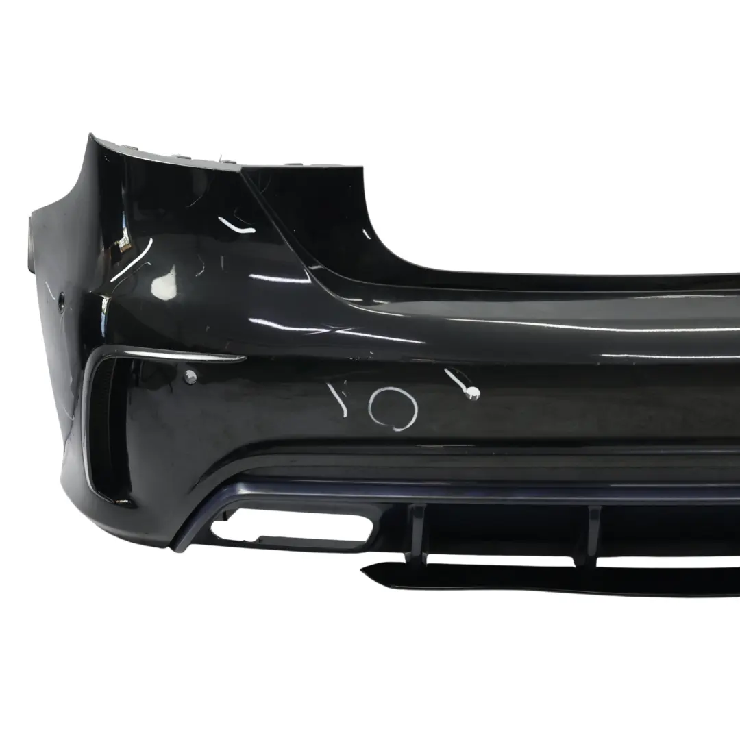 Bumper Trim Panel AMG Covering Calcite Kosmos Black 191 to Mercedes W176 Rear with Part number A1768800201 Mercedes W176 Rear Bumper Trim Panel AMG Covering Calcite Kosmos Black 191 - SKU A1768800201-KB - Part number A1768800201