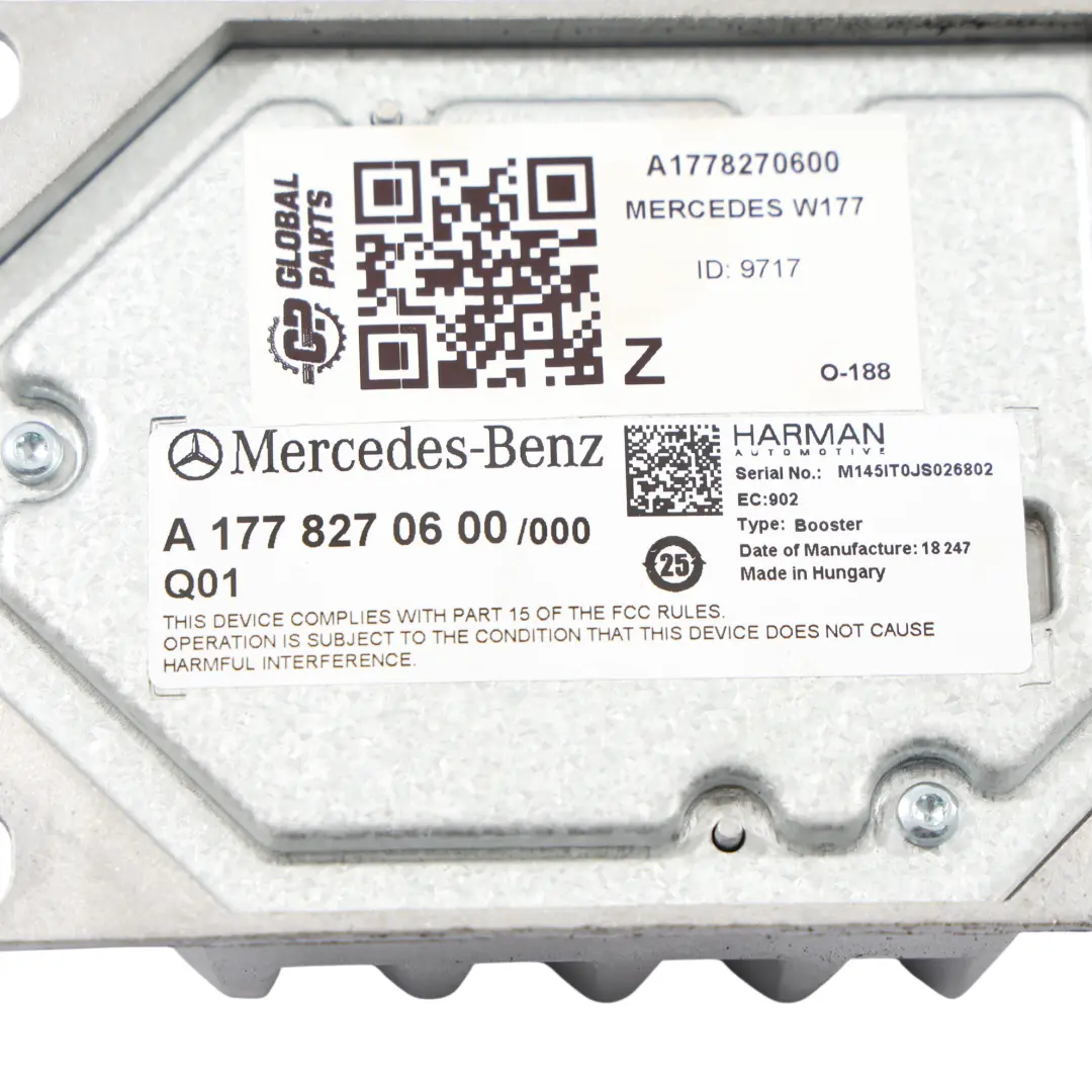 Harman Audio Amplifier Booster HiFi Module Unit to Mercedes W177 with Part number A1778270600 Mercedes W177 Harman Audio Amplifier Booster HiFi Module Unit - SKU A1778270600 - Part number A1778270600