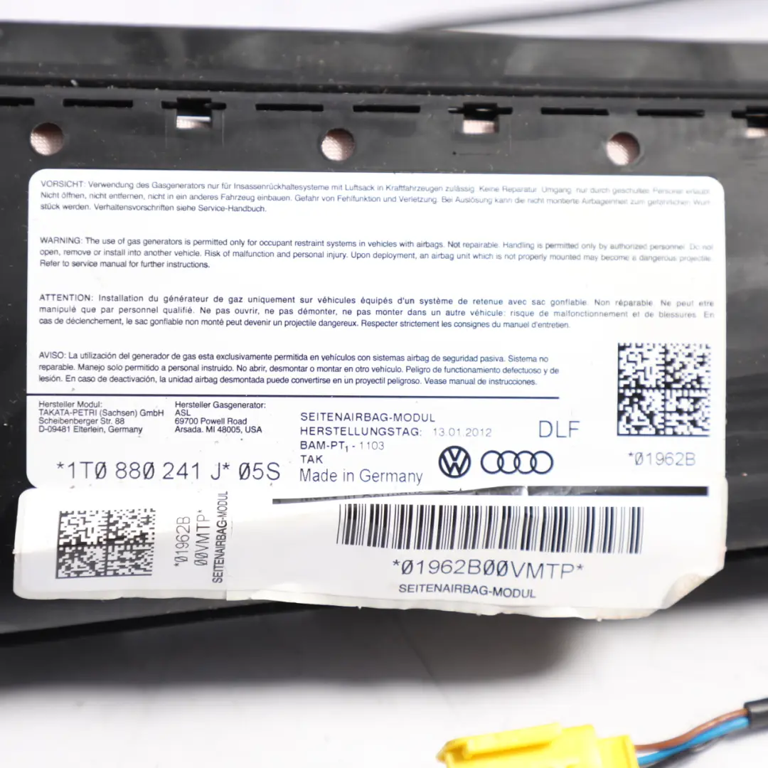 Volkswagen Touran 1T Front Seat Side Air Module Left N/S - SKU 1T0880241J - Part number 1T0880241J
