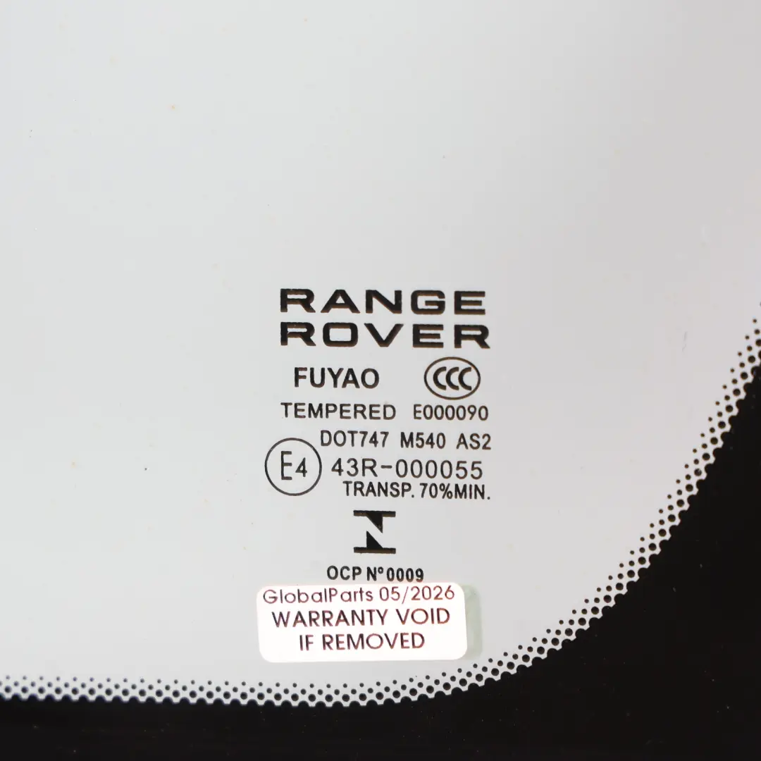 Ventana Cristal Trasero Lateral Derecho AS2 para Land Rover Evoque L538 con número de pieza GJ32-29600-EC Land Rover Evoque L538 Ventana Cristal Trasero Lateral Derecho AS2 - SKU GJ32-29600-EC - Número de pieza GJ32-29600-EC