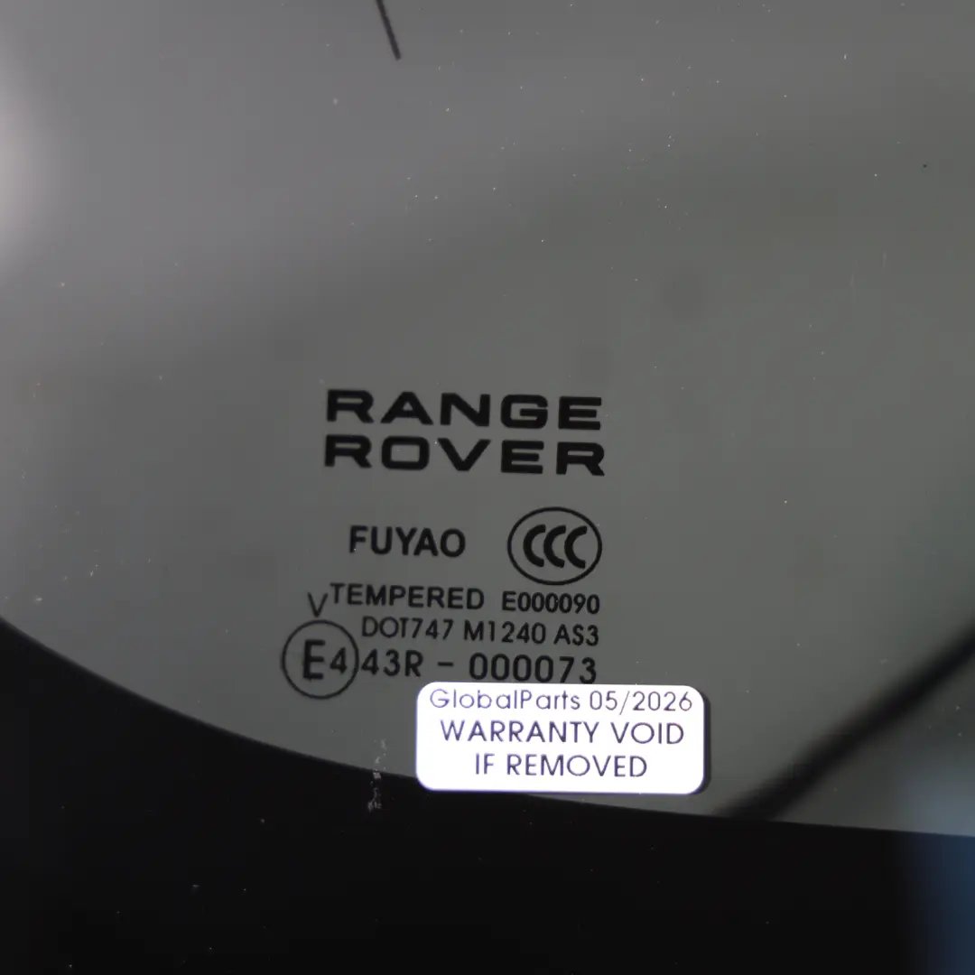 Window Quarter Glass Tinted Fixed AS3 Left N/S to Range Rover L405 Rear with Part number LR034330 Range Rover L405 Rear Window Quarter Glass Tinted Fixed AS3 Left N/S - SKU LR034330-1 - Part number LR034330