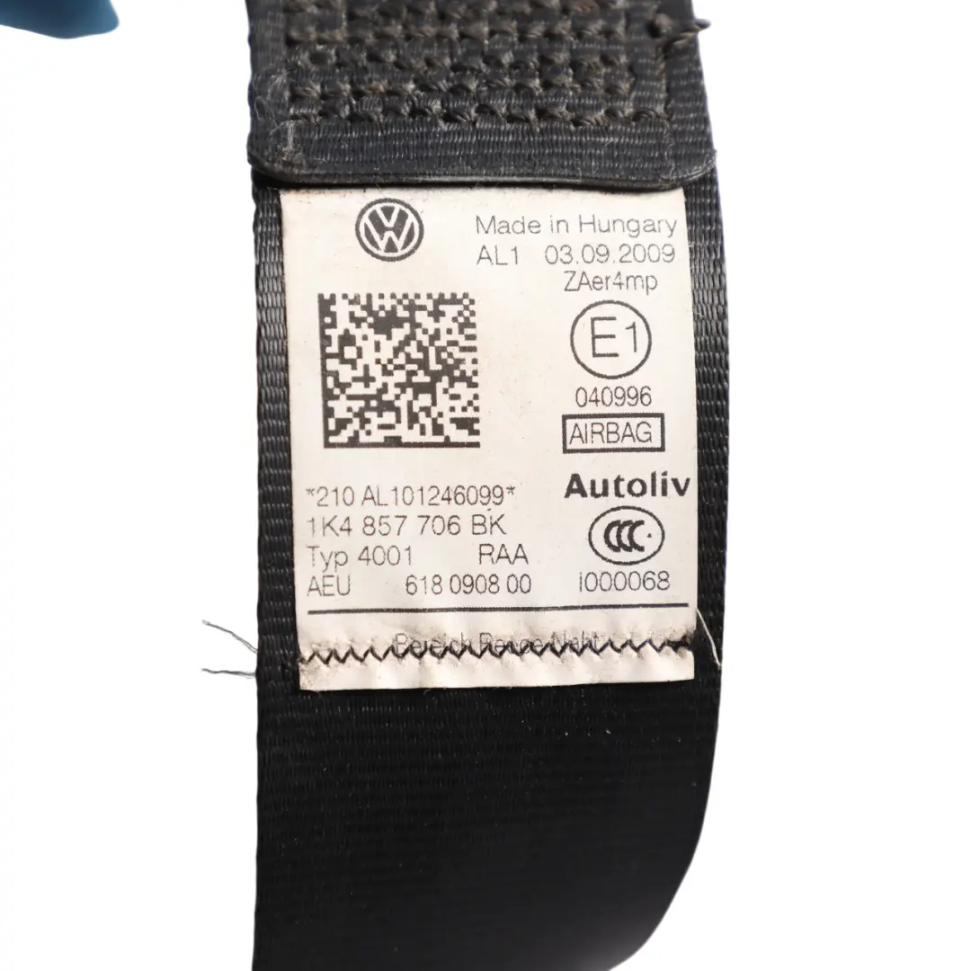 Volkswagen VW Golf Mk6 Front Seatbelt With Belt Tensioner Right O/S - SKU RHD-1K4857706BK - Part number 1K4857706BK