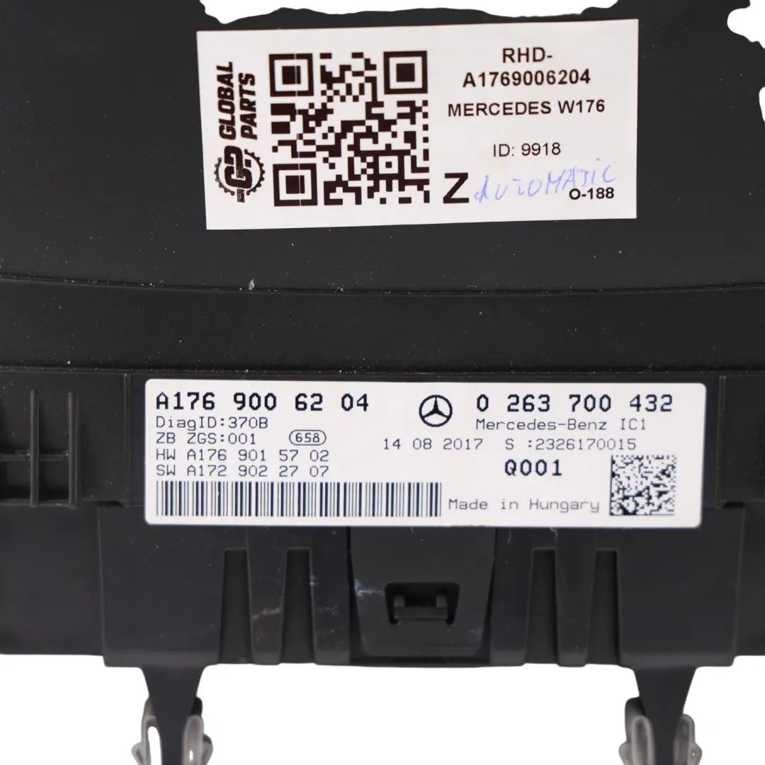 Instrument Cluster Speedo Meter Petrol Automatic to Mercedes W176 with Part number A1769006204 Mercedes W176 Instrument Cluster Speedo Meter Petrol Automatic - SKU RHD-A1769006204 - Part number A1769006204