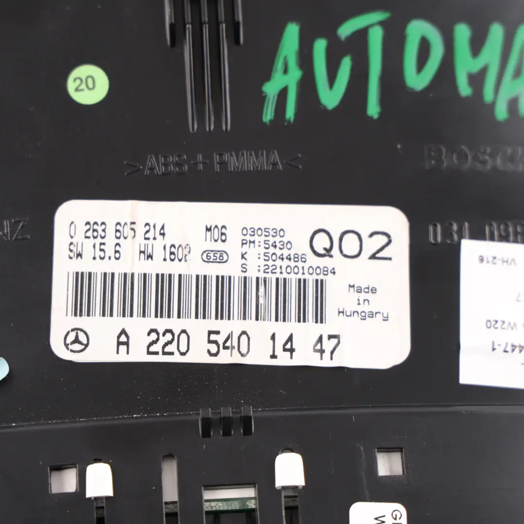 Mercedes W220 Instrument Cluster Speedo Clocks Petrol Automatic - SKU RHD-A2205401447-1 - Part number A2205401447