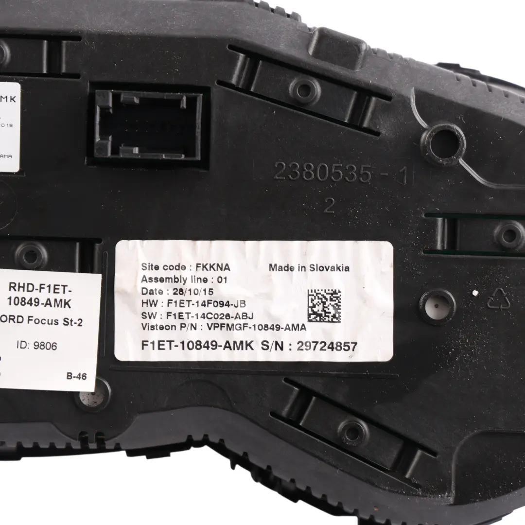Ford Focus Mk3 ST Speedometer Instrument Cluster Diesel Manual - SKU RHD-F1ET-10849-AMK - Part number F1ET-10849-AMK