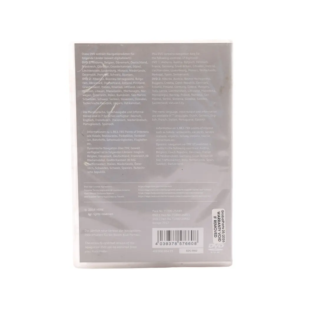 Audi Navigation DVD Road Map Europe Version 2017 2 Discs - SKU 4E0060884ER - Part number 4E0060884ER