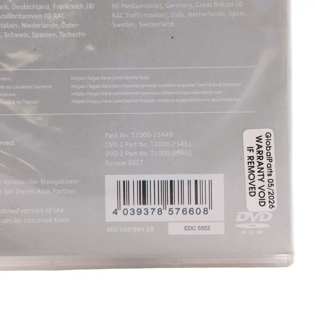 Audi Navigation DVD Road Map Europe Version 2017 2 Discs - SKU 4E0060884ER - Part number 4E0060884ER