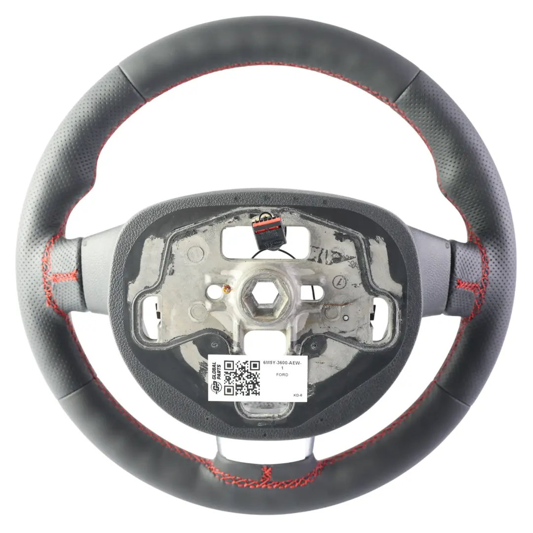 Ford Focus Mk2 ST Volante Pelle Nera Fili Rossi NUOVO - SKU 6M5Y-3600-AEW-1 - Numero di parte 6M5Y-3600-AEW