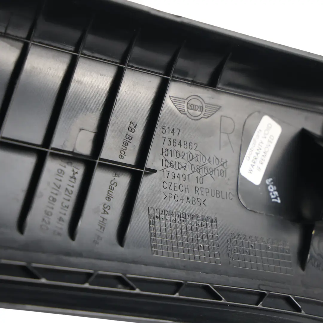 A-Pillar Trim Cover Panel Moulding Strip Speaker Right O/S to Mini F57 with Part number 7364862 Mini F57 A-Pillar Trim Cover Panel Moulding Strip Speaker Right O/S - SKU 7364862 - Part number 7364862