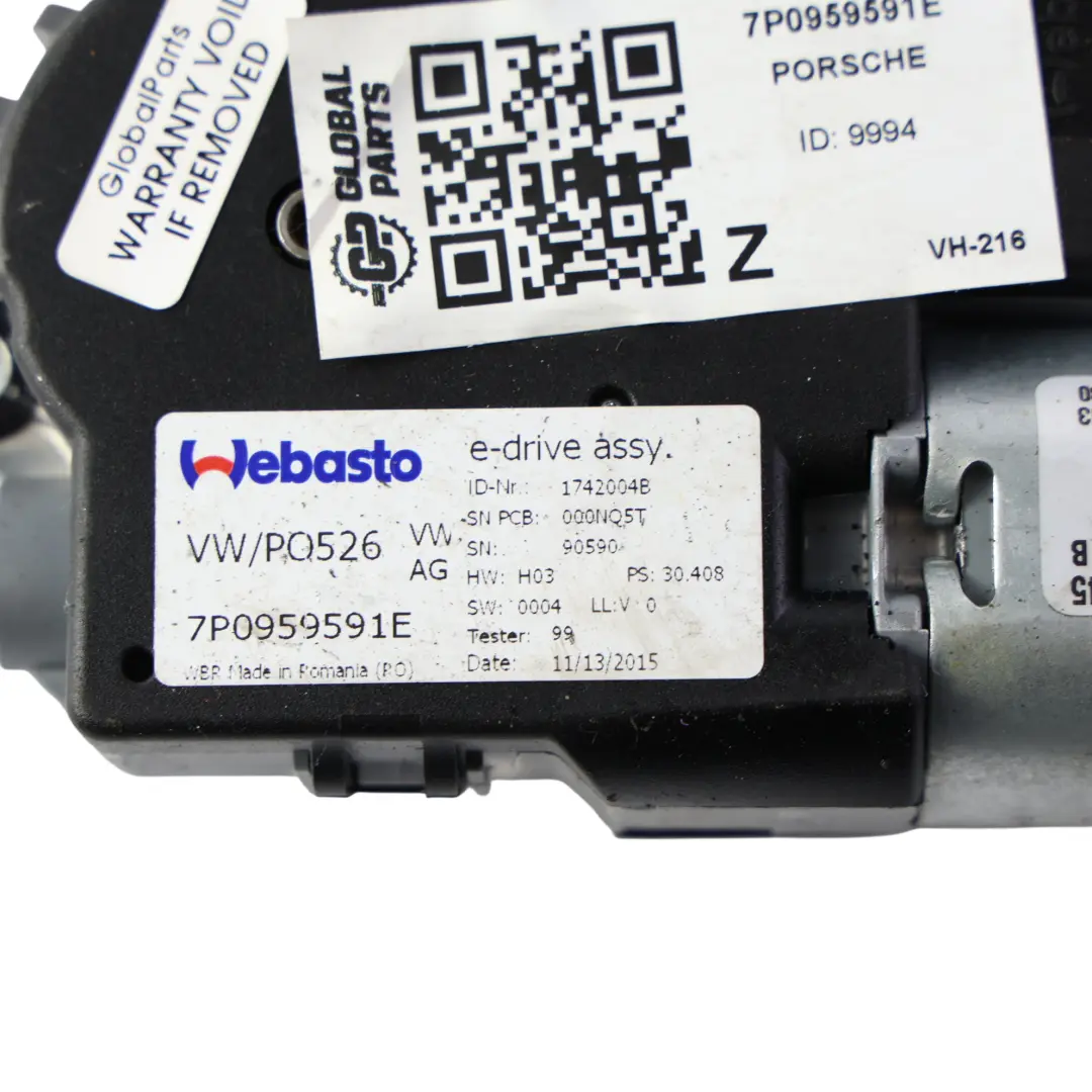 Porsche Cayenne 92A Panoramic Sunroof Sun Roof Regulator Motor Unit - SKU 7P0959591E - Part number 7P0959591E