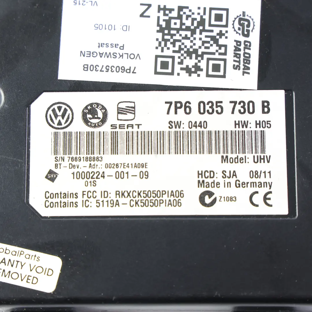 Volkswagen Passat B7 Caddy 2C Moduł Sterownik Bluetooth - SKU 7P6035730B - Numer Części 7P6035730B