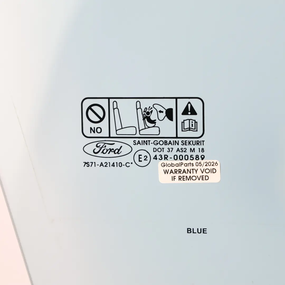 MK4 Vetro Finestrino Porta Blu AS2 Anteriore Destro per Ford Mondeo con numero di parte 7S71-A21410-CF Ford Mondeo MK4 Vetro Finestrino Porta Blu AS2 Anteriore Destro - SKU 7S71-A21410-CF - Numero di parte 7S71-A21410-CF