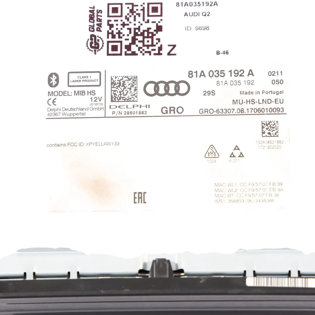 Unité MMI Navigation Satellite Lecteur CD pour Audi A3 8V Q2 GA à propos du numéro de pièce 81A035192A Audi A3 8V Q2 GA Unité MMI Navigation Satellite Lecteur CD - SKU 81A035192A - Numéro de pièce 81A035192A