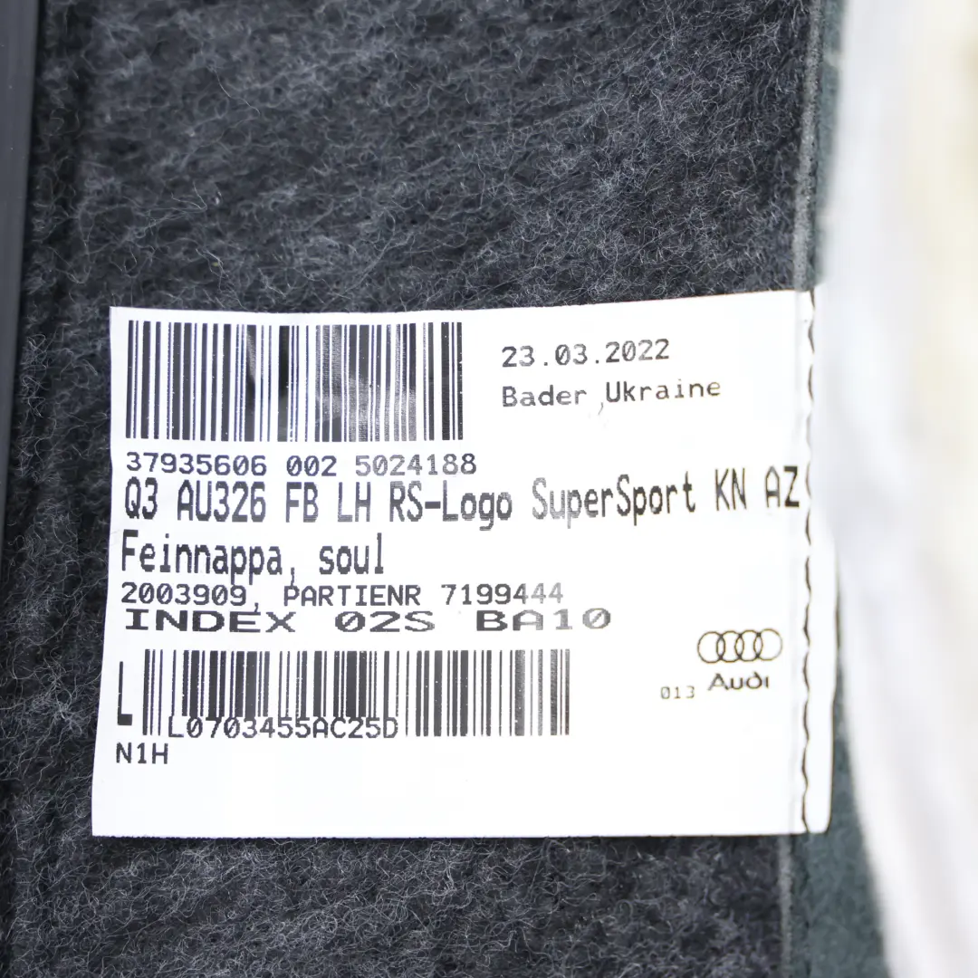 Audi RSQ3 F3 Sport Sitz Rückenlehne Abdeckung Vorne Links Beheizt Leder Schwarz - SKU 83A881805L-2 - Teilenummer 83A881805L