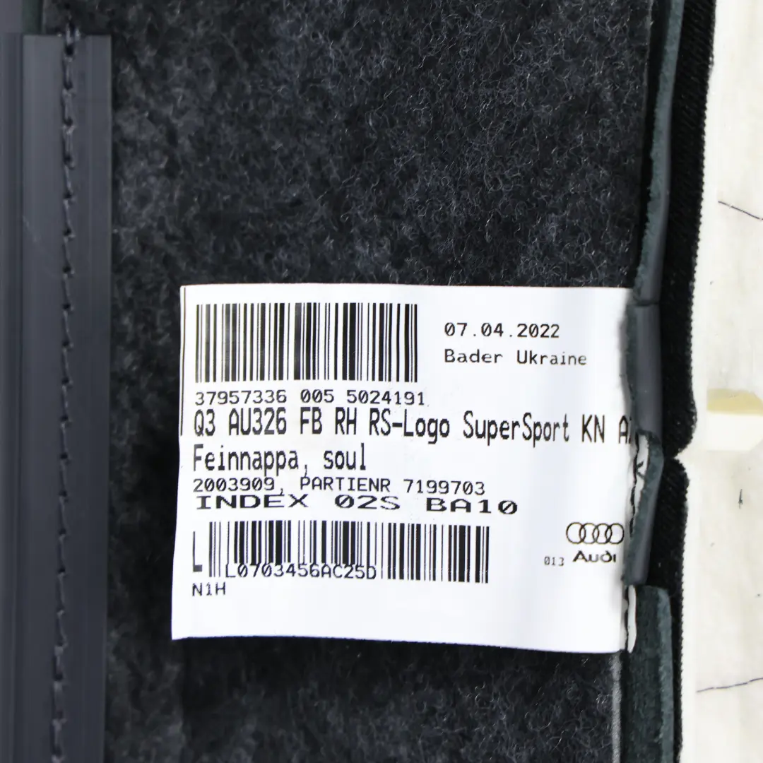 Audi RSQ3 F3 Sport Seat Backrest Cover Front Right O/S Heated Leather Soul Black - SKU 83A881806L-2 - Part number 83A881806L