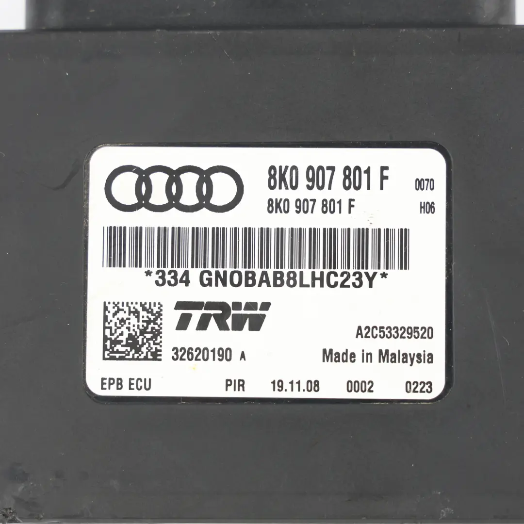 Parkbremse Steuergerät Elektrisch Modul für Audi A4 B8 S5 8T mit Teilenummer 8K0907801F Audi A4 B8 S5 8T Parkbremse Steuergerät Elektrisch Modul - SKU 8K0907801F-1 - Teilenummer 8K0907801F
