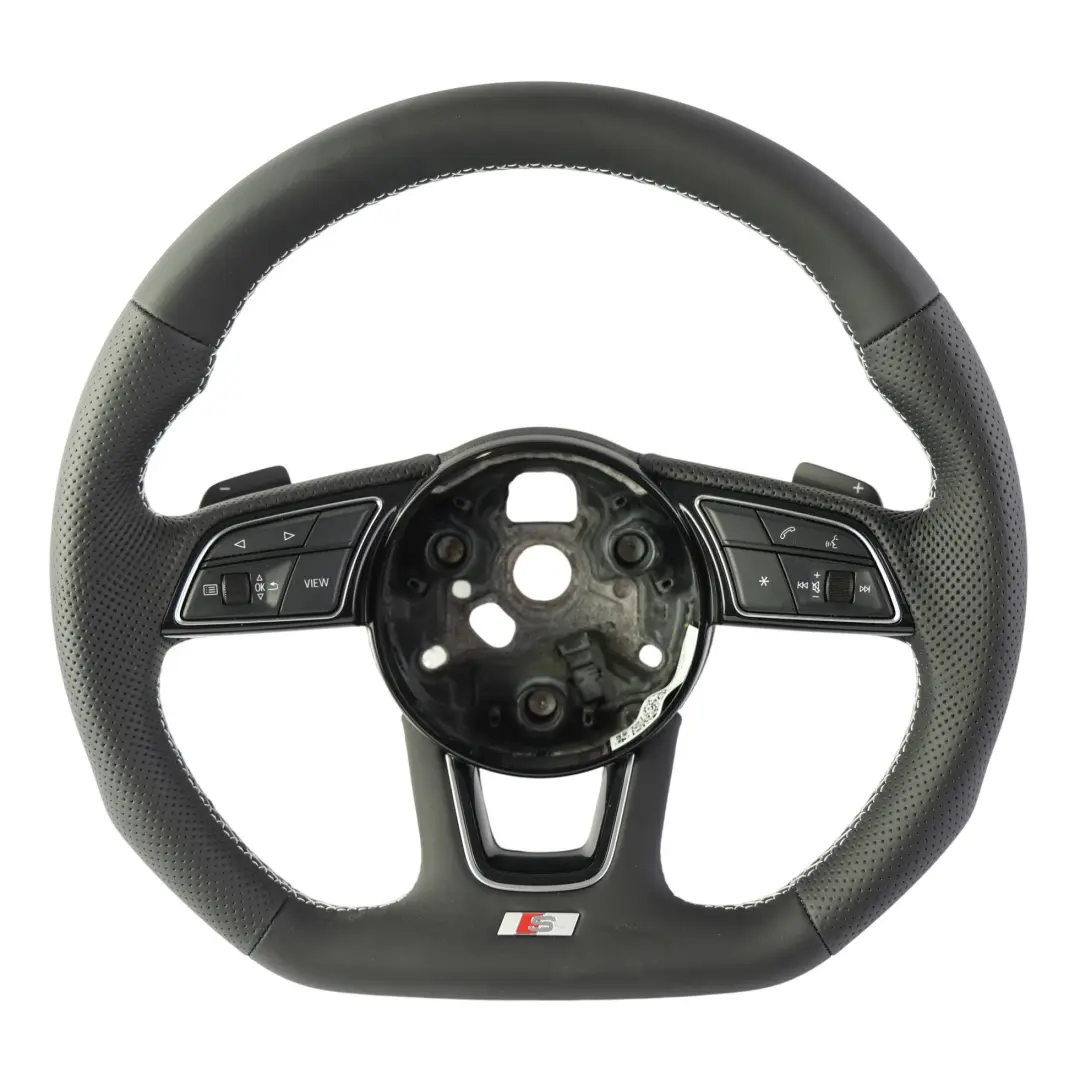 Audi A4 B9 A5 F5 Steering Wheel S-Line NEW Black Leather Flat Bottom - SKU 8W0419091GF-1 - Part number 8W0419091GF