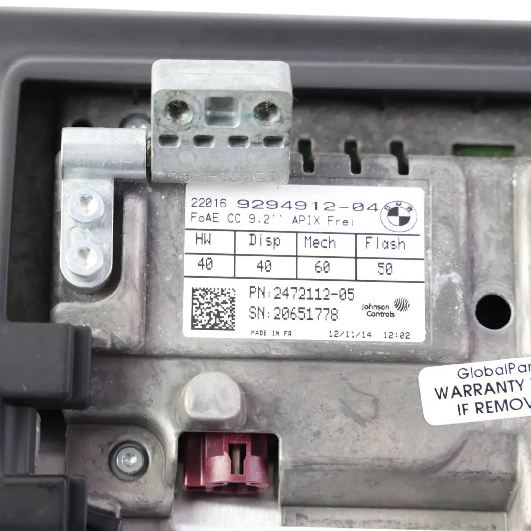 BMW F10 F11 X5 F15 X6 F16 Rear Seat Compartment Screen Display - SKU 9294912-1 - Part number 9294912