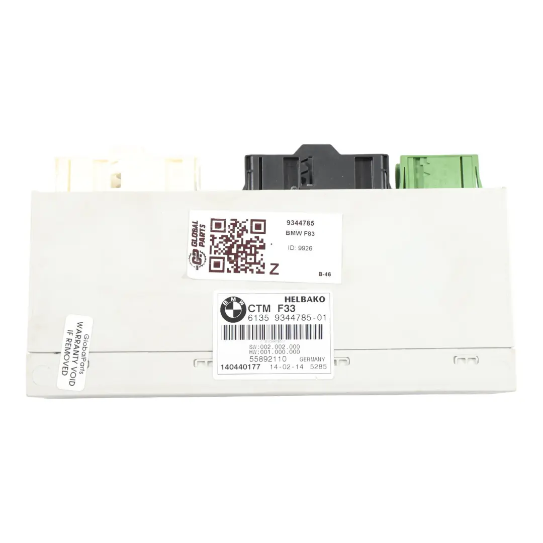 BMW F33 F83 M4 Cabrio Faltdach Steuergerät CTM - SKU 9344785 - Teilenummer 9344785
