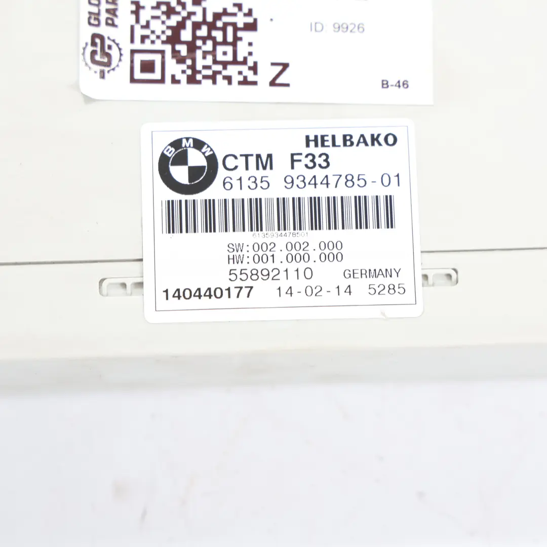 BMW F33 F83 M4 Sterownik Dachu Cabrio CTM - SKU 9344785 - Numer Części 9344785