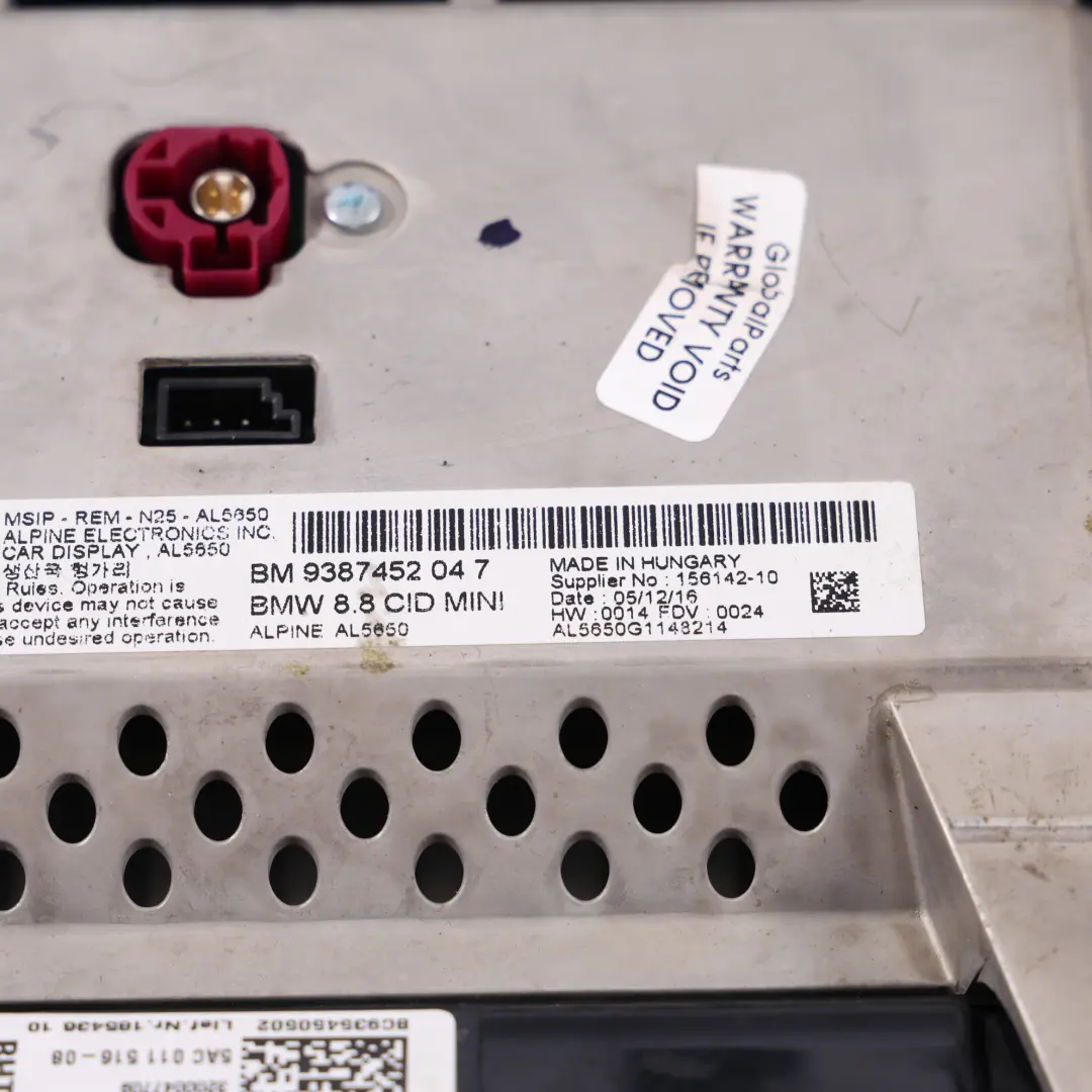 Écran Navigation Satellite Tableau de Bord Central 8.8" pour Mini F55 F56 à propos du numéro de pièce 9387452 Mini F55 F56 Écran Navigation Satellite Tableau de Bord Central 8.8" - SKU 9387452-2 - Numéro de pièce 9387452