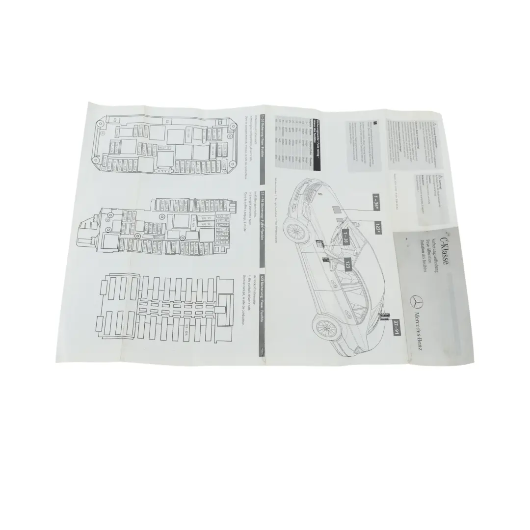 Mercedes W204 Booklet Instruction Guide Fuse Allocation Handbook - SKU A2045848582 - Part number A2045848582