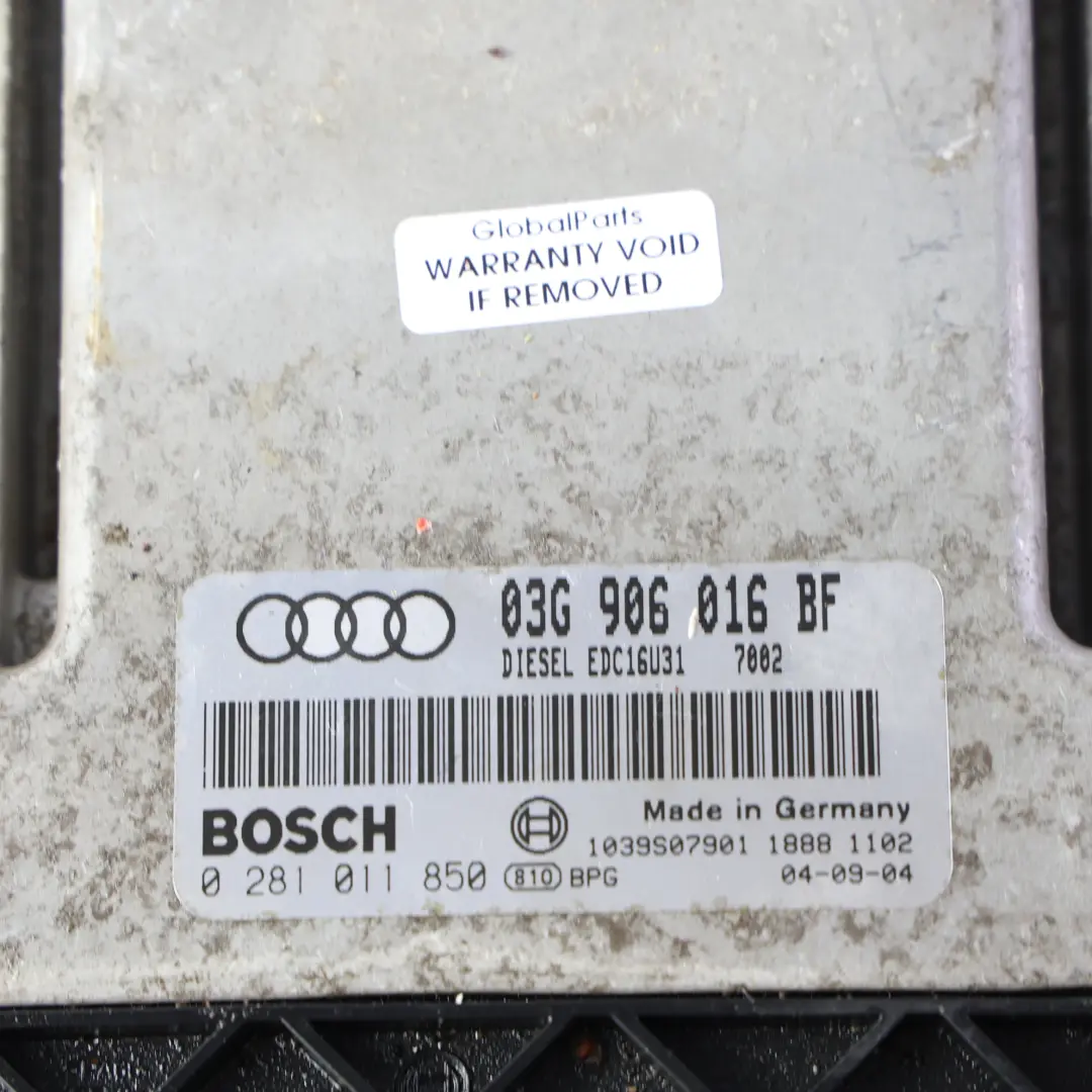 Audi A6 C6 Calculateur Moteur ECU 2.0 TDI 140HP BLB Diesel Manuel - SKU 03G906016BF - Numéro de pièce 03G906016BF