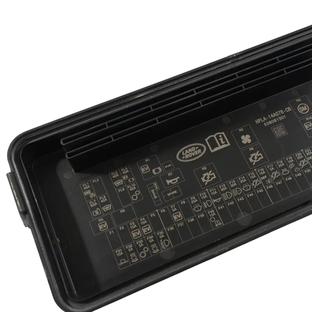 Compartment Fuse Panel Cover Lid to Range Rover Sport L494 Engine with Part number HPLA-14A076-CB Range Rover Sport L494 Engine Compartment Fuse Panel Cover Lid - SKU HPLA-14A076-CB - Part number HPLA-14A076-CB