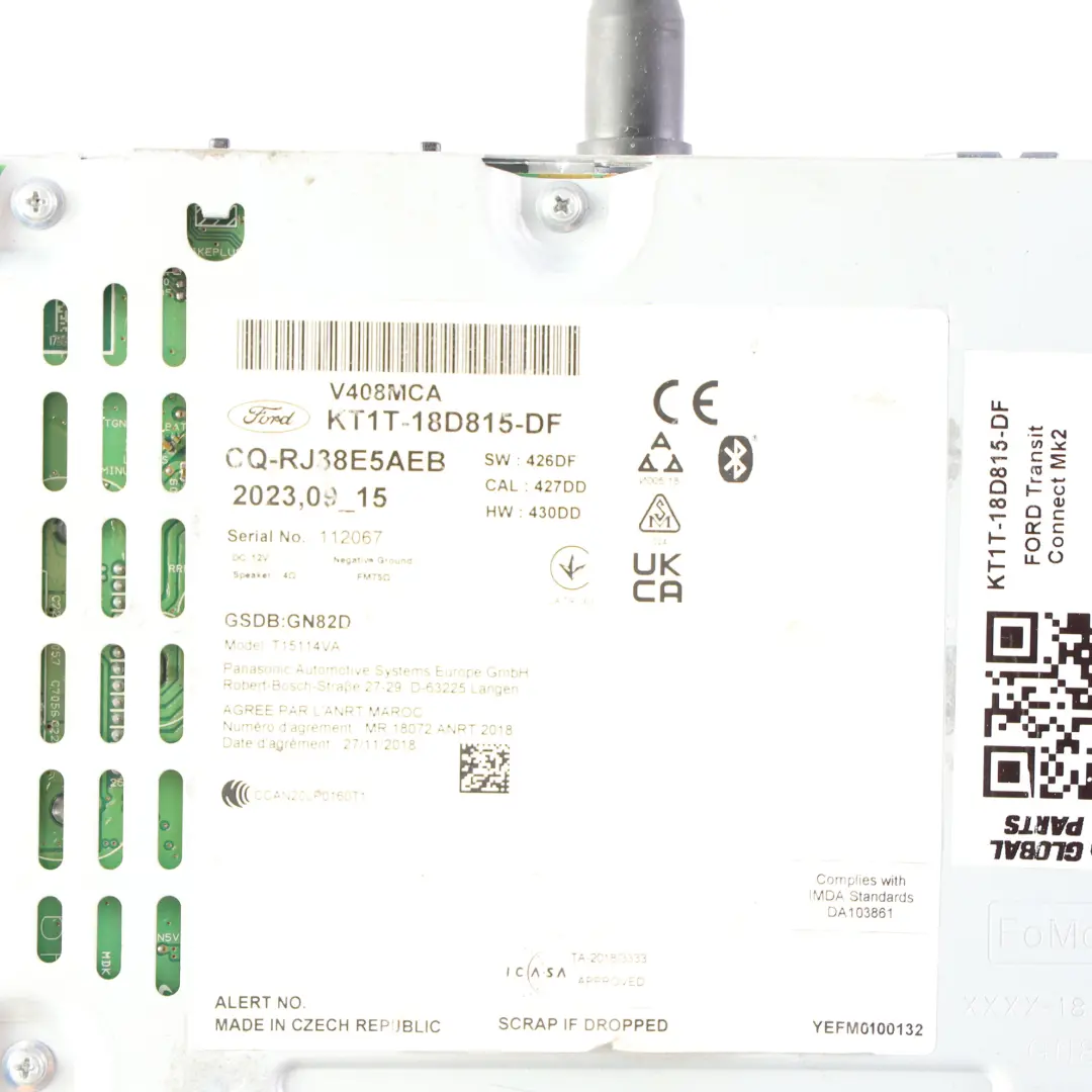 Ford Transit Connect MK2 Unité Radio Audio Lecteur - SKU KT1T-18D815-DF - Numéro de pièce KT1T-18D815-DF