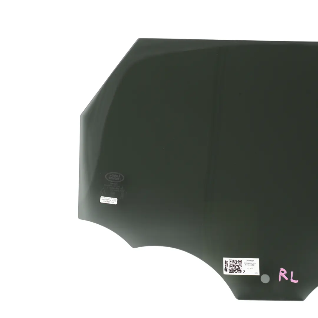 Door Window Glass Left N/S Tinted AS3 K8D2-25713-BB to Range Rover Evoque L551 Rear with Part number LR114607 Range Rover Evoque L551 Rear Door Window Glass Left N/S Tinted AS3 K8D2-25713-BB - SKU LR114607 - Part number LR114607