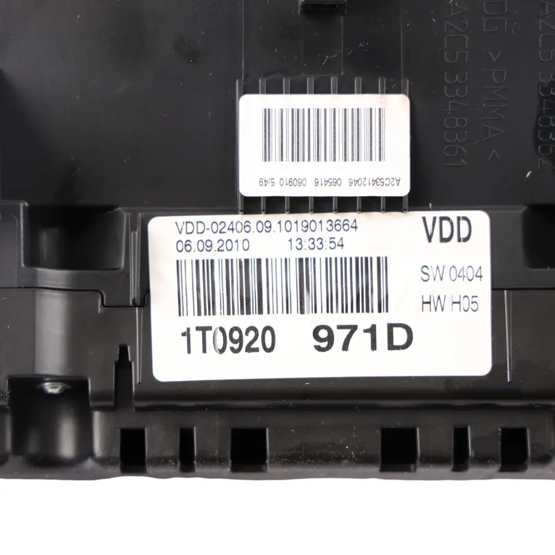 VW Touran 1T Instrument Cluster Speedo Clocks Diesel Automatic - SKU RHD-1T0920971D - Part number 1T0920971D