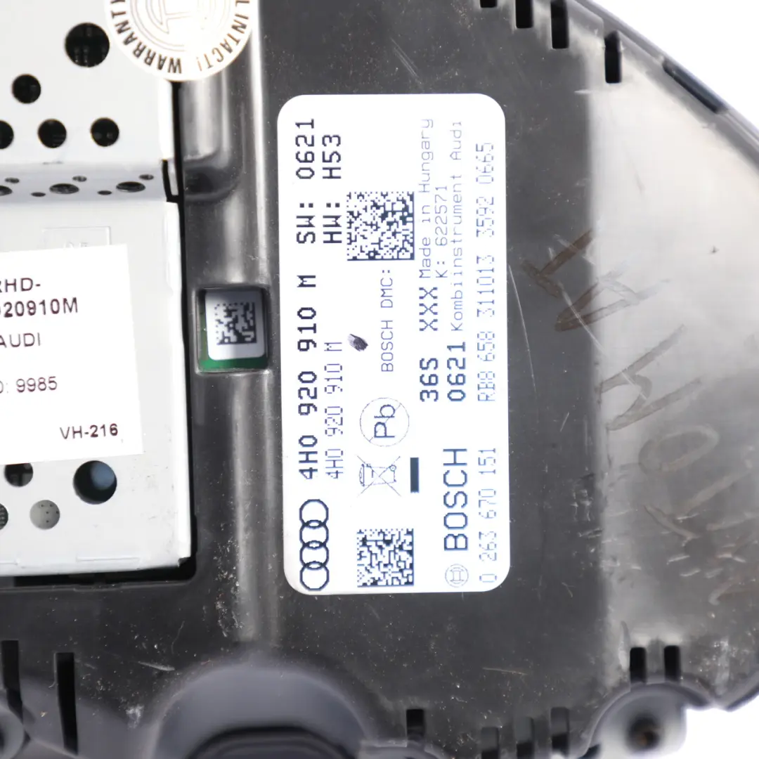 Audi A8 D4 Instrument Cluster Speedometer Speedo Diesel Automatic - SKU RHD-4H0920910M - Part number 4H0920910M