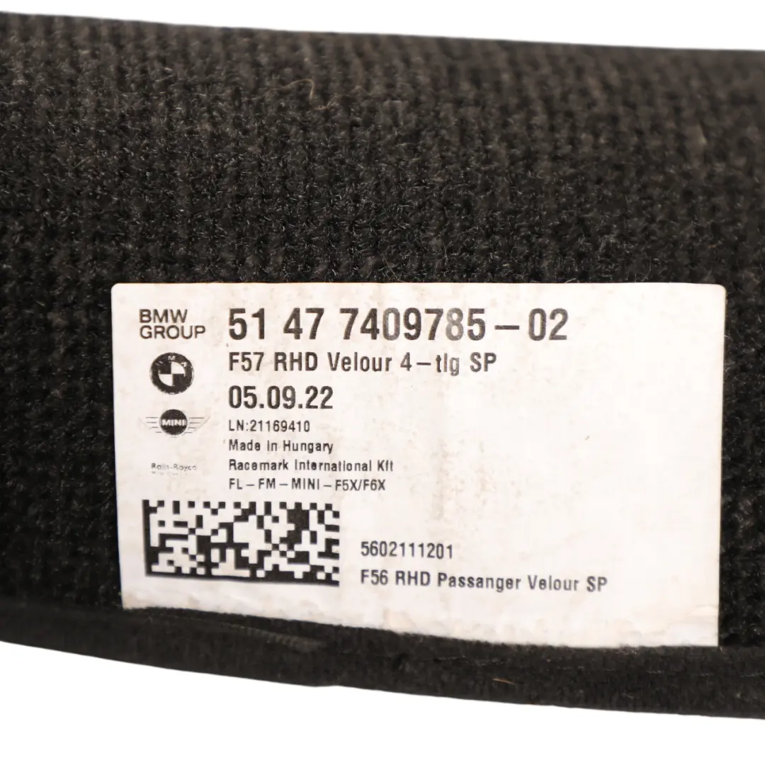 Mini Cabrio F57 Cloth Floor Mats Set Anthracite Front Rear - SKU RHD-7409785 - Part number 7409785