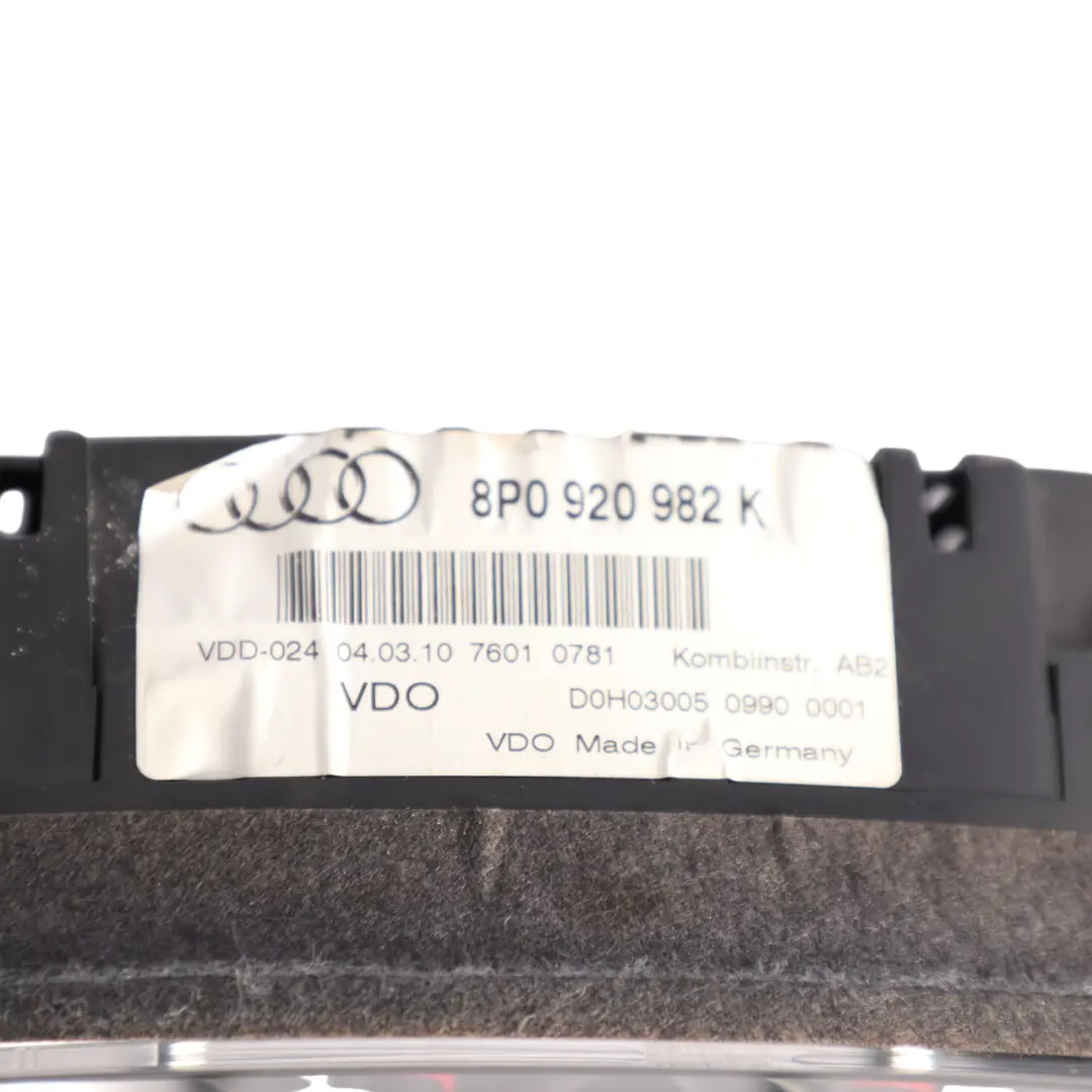 Audi S3 8P Instrument Cluster Speedometer Speedo Clocks Manual Petrol - SKU RHD-8P0920982K - Part number 8P0920982K