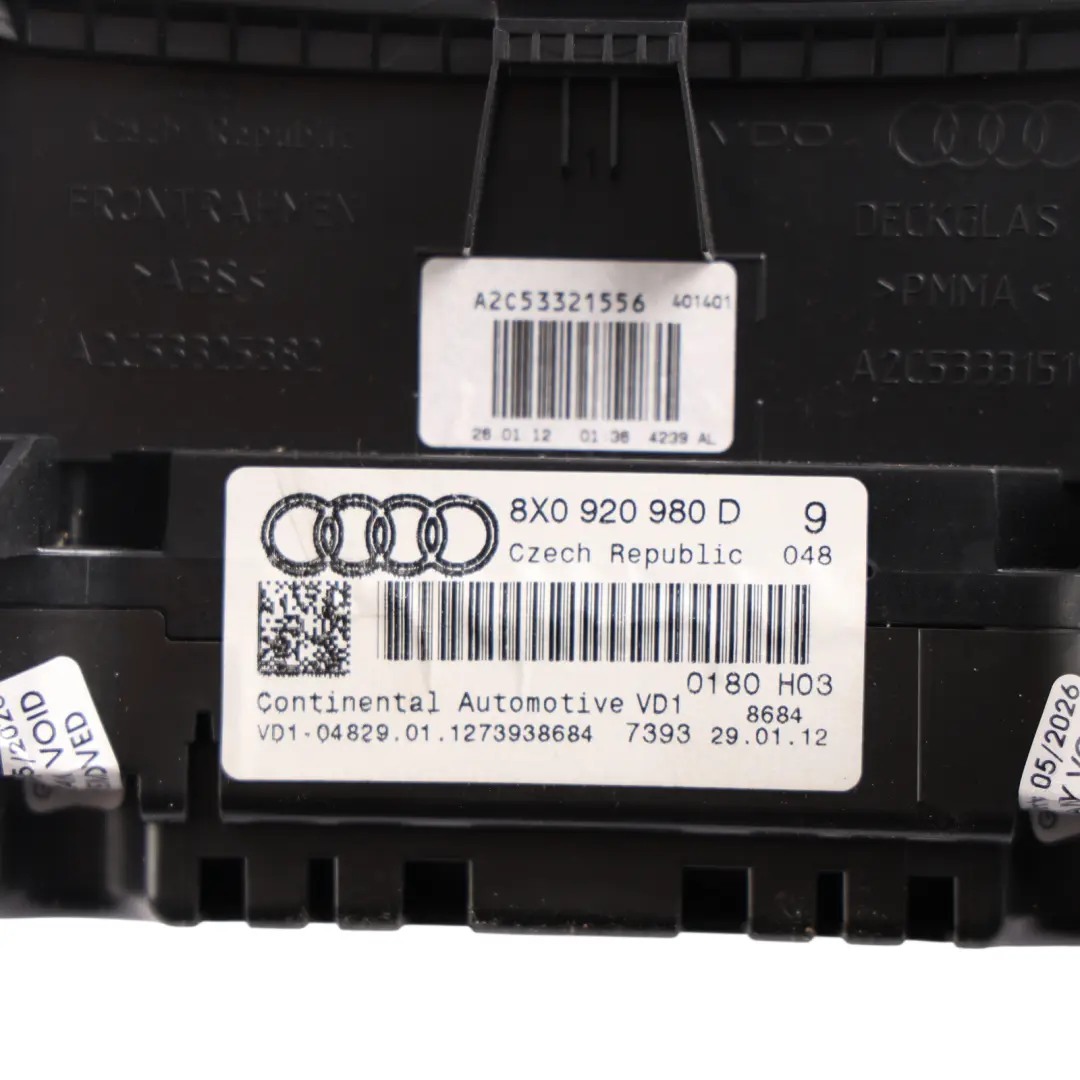 Audi A1 8X Instrument Cluster Speedometer Clocks Diesel Manual - SKU RHD-8X0920980D - Part number 8X0920980D
