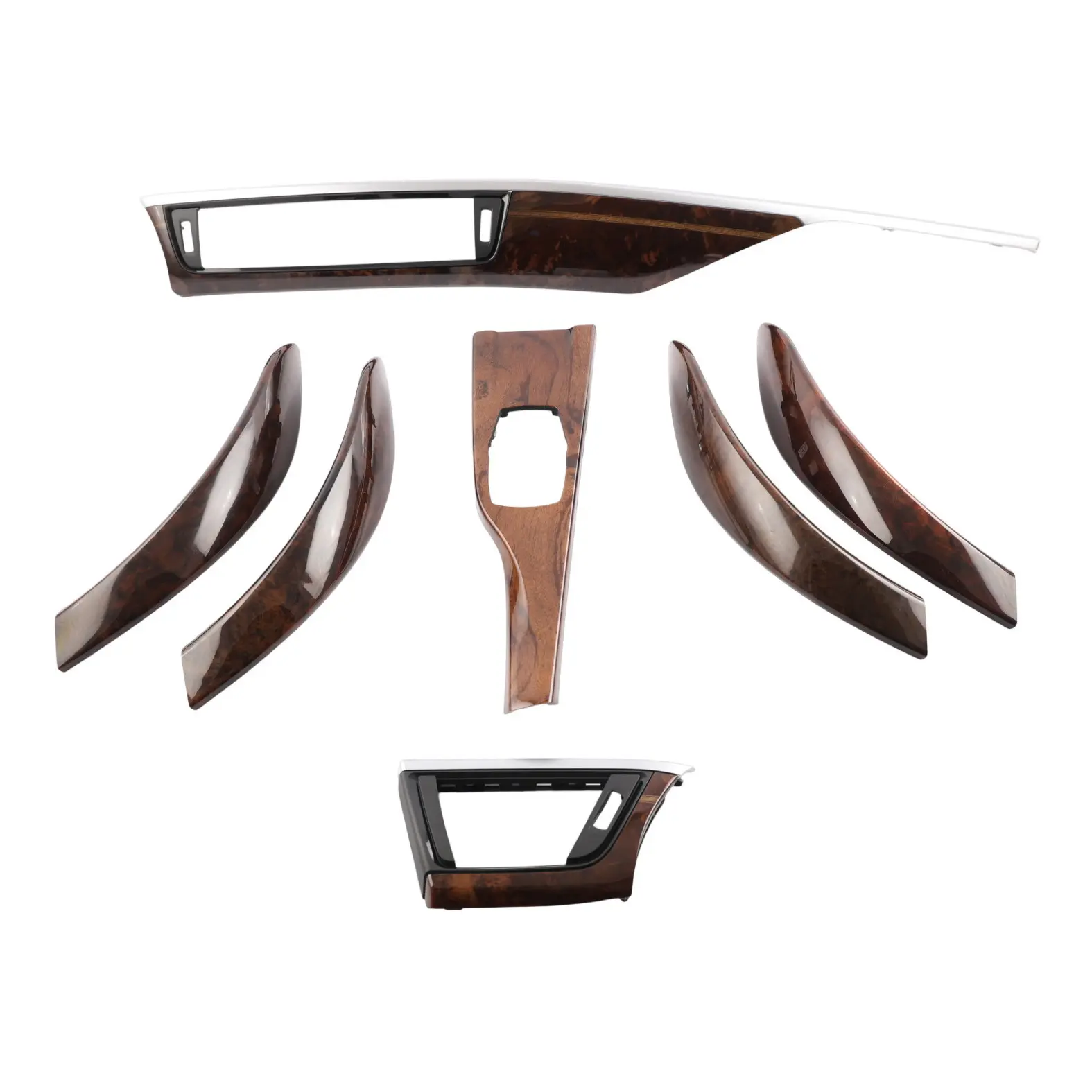 BMW F30 F31 Trim Strip Dashboard Dash Cover Panel Wood Walnut Chrome Set