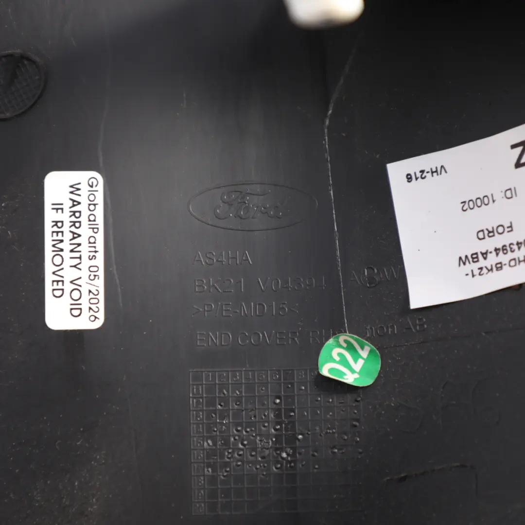 Dashboard Side Panel End Trim Right O/S to Ford Transit Custom with Part number BK21-V04394-ABW Ford Transit Custom Dashboard Side Panel End Trim Right O/S - SKU RHD-BK21-V04394-ABW - Part number BK21-V04394-ABW
