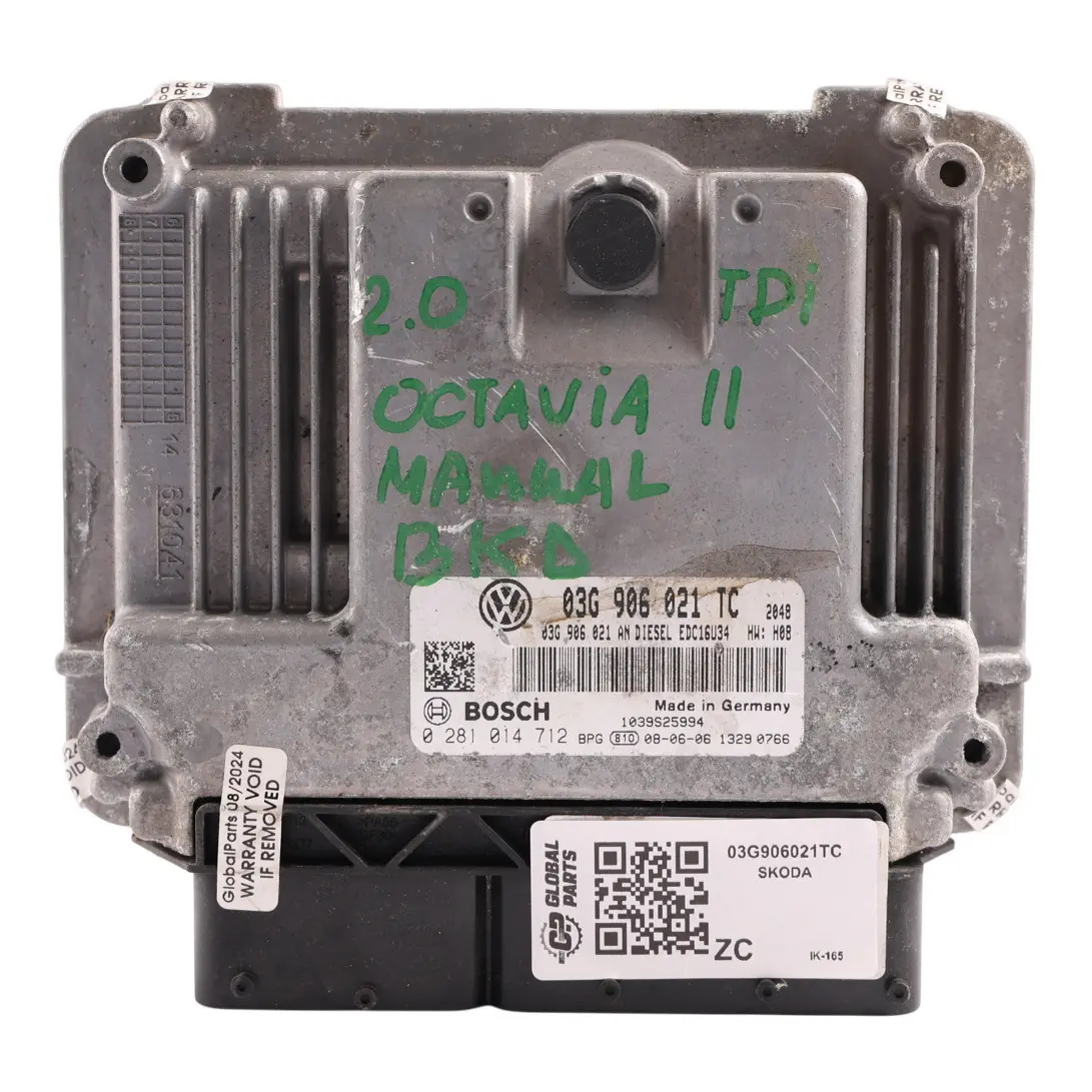 Skoda Octavia II Engine Control Unit ECU 03G906021TC 2.0 TDI BKD 140HP Manual