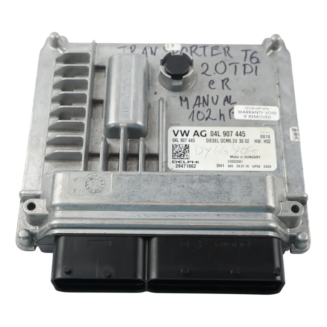 Volkswagen Transporter T6 Centralina Motore ECU 2.0 TDI 103HP Manuale - SKU 04L907445 - Numero di parte 04L907445
