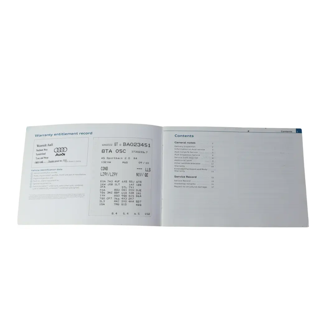 Audi A5 S5 8T Service Booklet Owner's Handbook Manual Pouch Case Wallet Set - SKU 1115618TA20 - Part number 1115618TA20