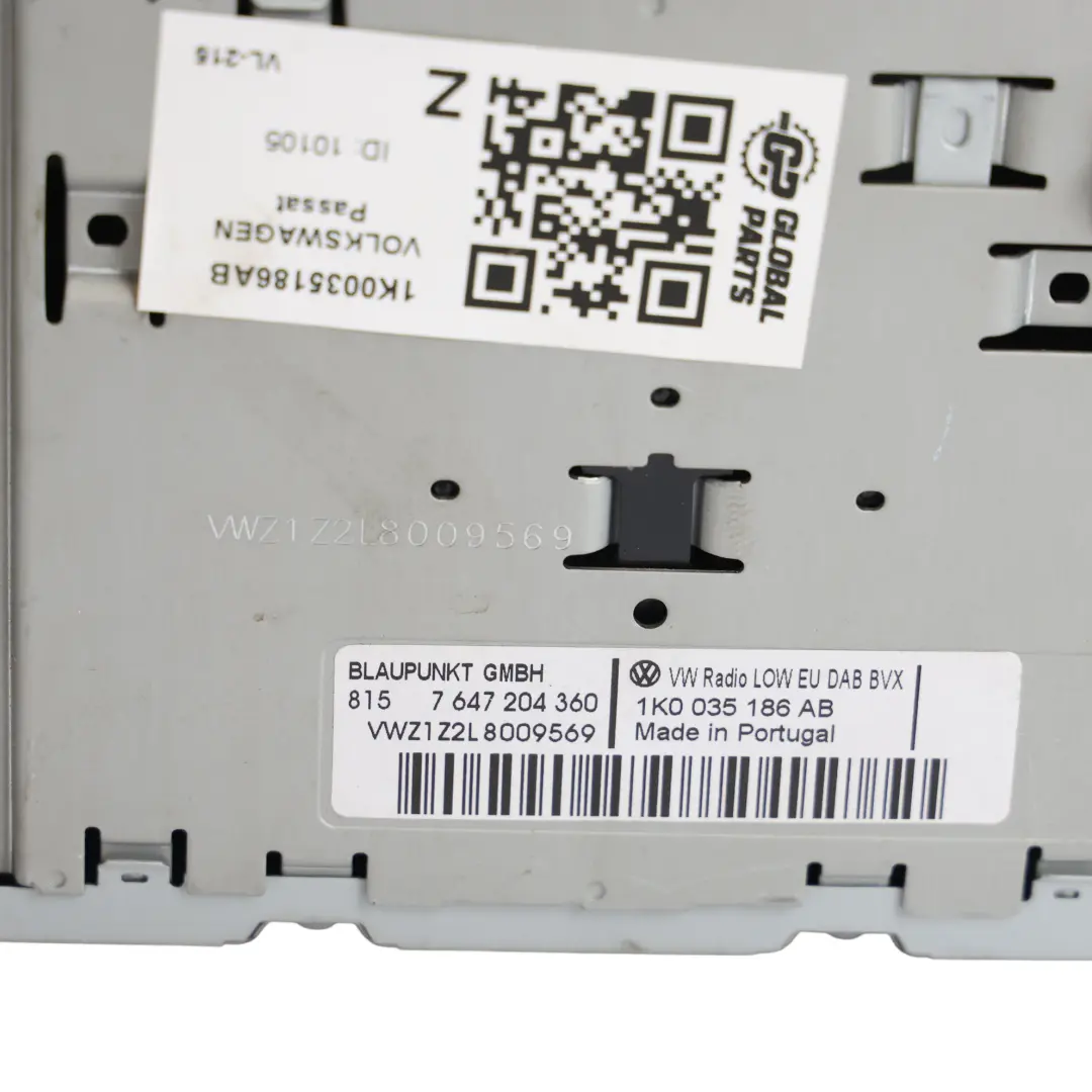 VW Volkswagen Passat B7 Radio CD Player Head Unit DAB Stereo - SKU 1K0035186AB - Part number 1K0035186AB