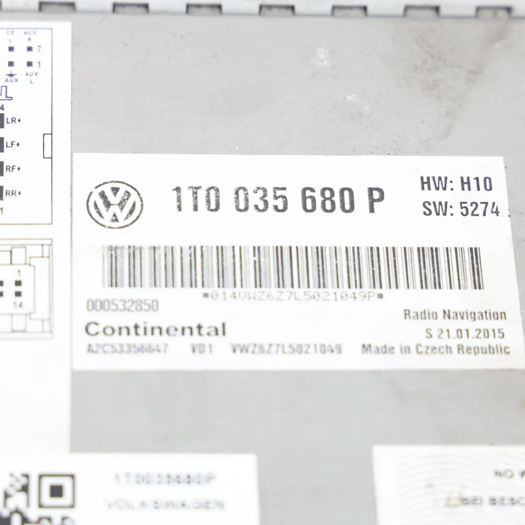 Volkswagen Scirocco Tiguan 5N Radio CD Nav Sat Unità - SKU 1T0035680P - Numero di parte 1T0035680P