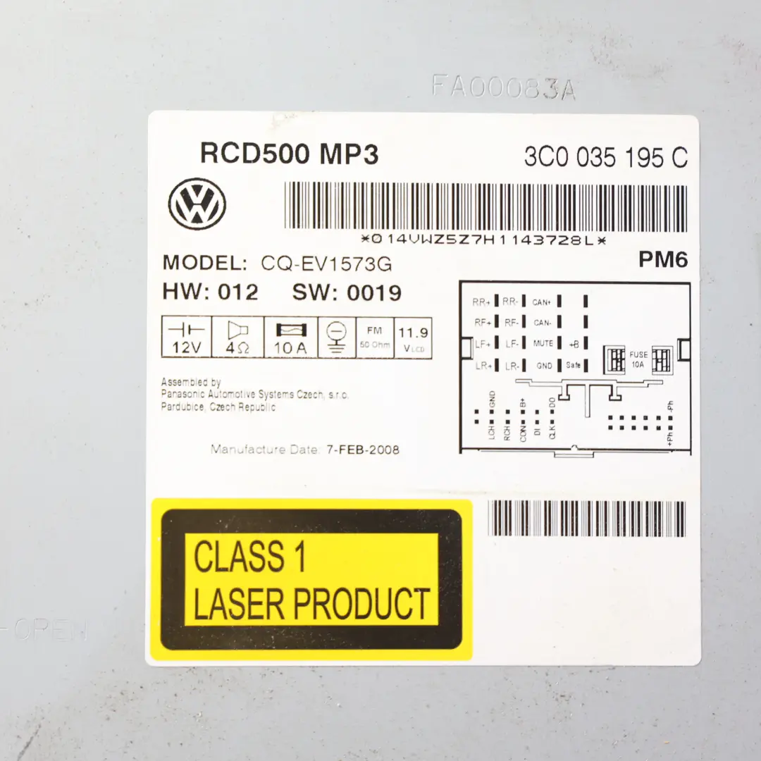 Mk5 Jetta Passat B6 Radio CD MP3 do Volkswagen Golf o numerze 3C0035195C Volkswagen Golf Mk5 Jetta Passat B6 Radio CD MP3 - SKU 3C0035195C - Numer Części 3C0035195C