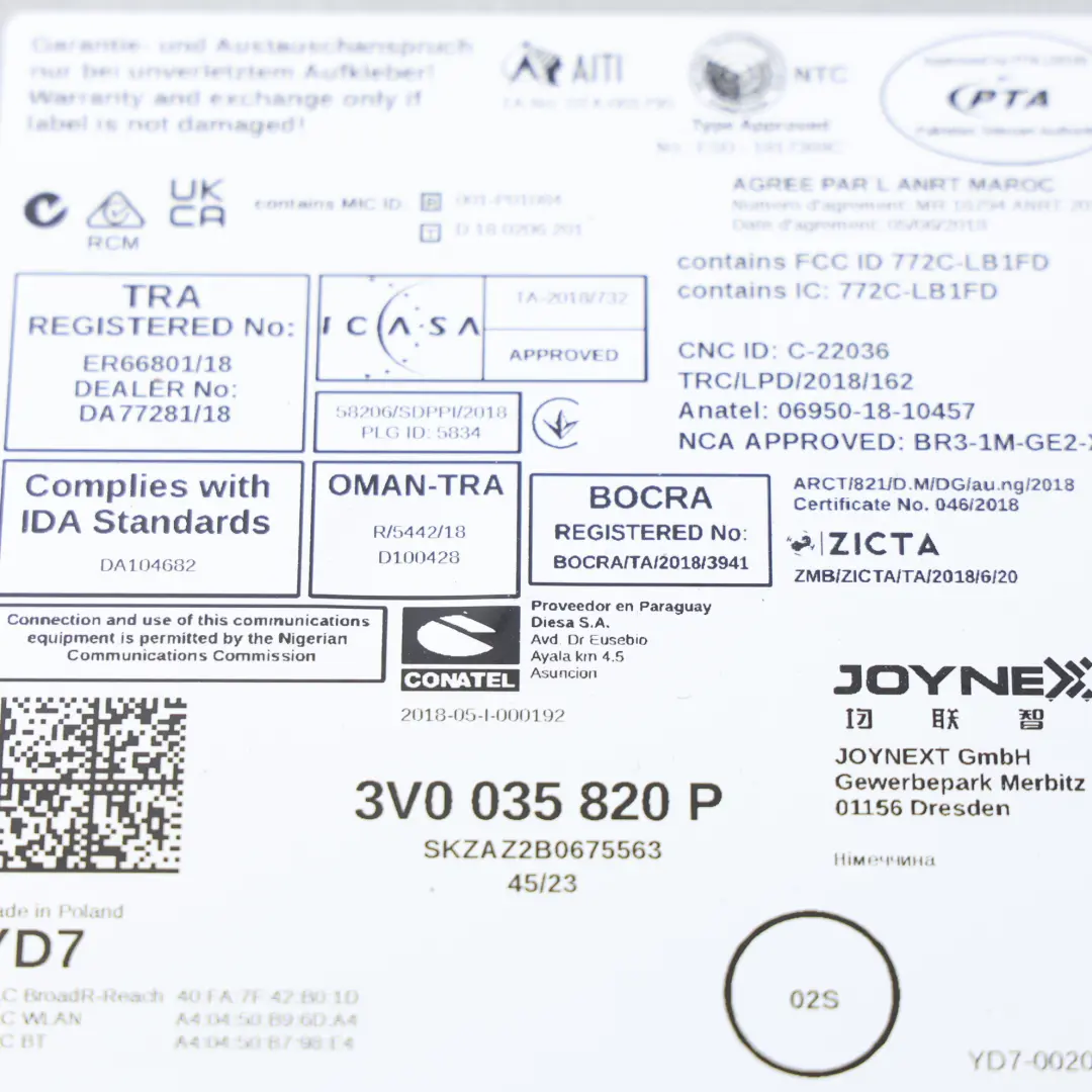Skoda Kodiaq Superb Radio Nawigacja MIB3 - SKU 3V0035820P - Numer Części 3V0035820P